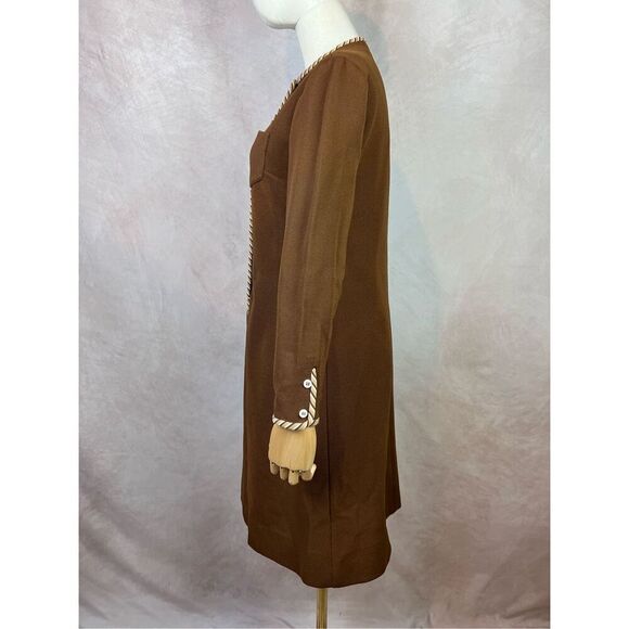Vintage 70s 60s Brown Shift Dress Mod MCM GoGo Disco Size Medium - Picture 3 of 10